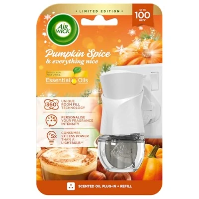 Image of Air Wick Pumpkin Spice &amp; Everything NiceElectrical Plug in Kit Gadget and Refill 1 x 19ml Infused with Natural Essential Oils