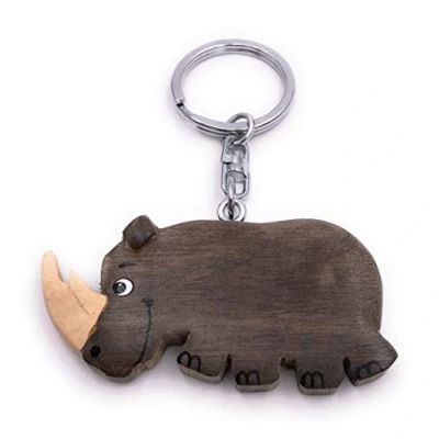 Image of H Customs Rhino Big Animal Wood Noble Handmade Keychain Pendant