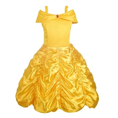 Image of Lito Angels Beauty and the Beast Costume Princess Belle Iconic Fancy Dress Up Gold Gown for Kids Girls Age 11 12 Years