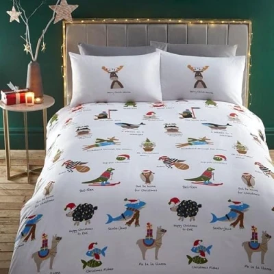 Image of Portfolio Santa Paws Double Duvet Cover Reversible Christmas Bed Set, Polyester, Multicolour