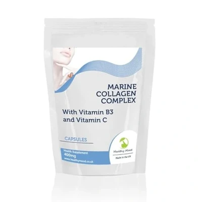 Image of Marine Collagen 400mg Complex Capsules with Vitamin B3 &amp; C Premium Supplement for Skin, Hair, Joint Support