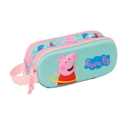 Image of Safta Peppa Pig 3D Double Pencil Case, Children&#039;s Ideal for School Age Children, Comfortable and Versatile, Quality Resistance, 21 x 6 8 cm, Green/Pink, Estándar,