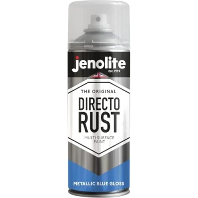 Image of JENOLITE Directorust Metallic Gloss Spray Paint BLUE 400ml Multi Surface Gold for Metal, Wood, Plastic All In_OnePrimer, Undercoat and Topcoat Interior &amp; Exterior
