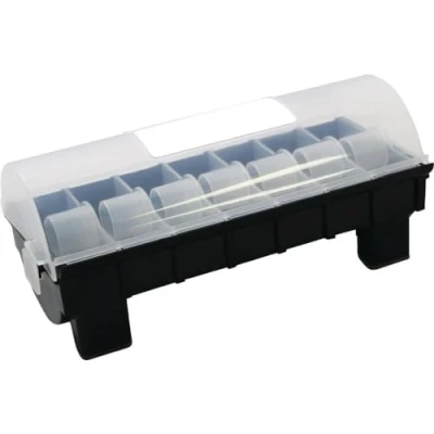 Image of Hygiplas Plastic Label Dispenser 25 mm/1 inch, Clear &amp; Black, 7 Roll Holder Dispenser, Holds up to 25.4 mm Labels, GH347