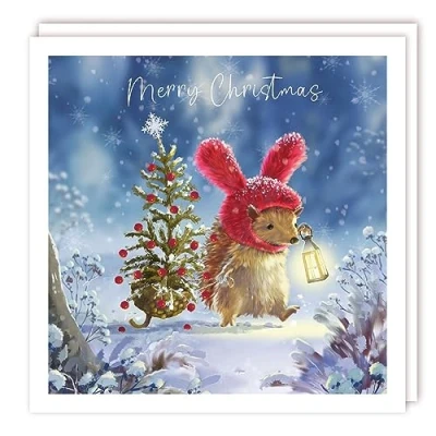 Image of Tracks Publishing Charity Christmas Cards Hedgehog and Tree Eco Friendly Recyclable Pack of 10