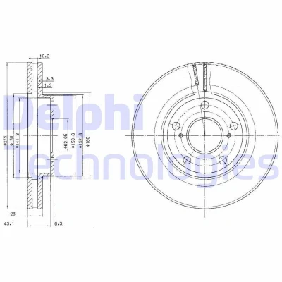 Image of 4351233040, 4351233042, 4351233043, 4351233060 Brake disc DELPHI BG2782 275mm 28mm 5 Vented Oiled Untreated TOYOTA: Avensis Verso, Previa / Estima II