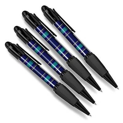 Image of Destination Vinyl ltd 4 x Matching Ballpoint Pens Blue Teal Tartan Scottish Print #16029