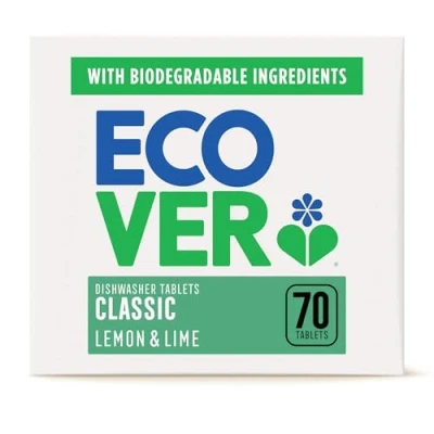 Image of Ecover Classic Dishwasher Tablets, Contains Salt &amp; Rinse Aid, Powerful Cleaning, Lemon Lime Scent, Pack of 1, 70 Tablets