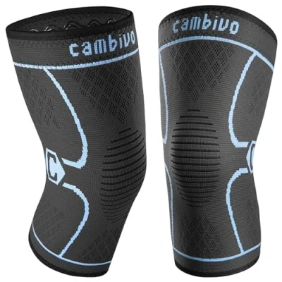 Image of CAMBIVO Knee Supports (Pair) Men Women, Compression Sleeves Brcae for Running, Gym, Weight Lifting, Hiking, Walking, Sports, Volleyball, Squats