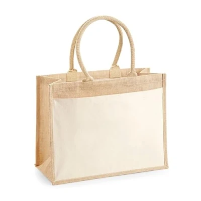 Image of Westford Mill W427 Cotton Pocket Jute Shopper Bag Natural Eco Friendly Tote