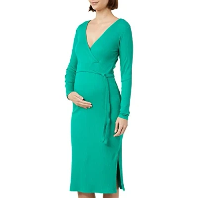 Image of MAMALICIOUS Women&#039;s Mlrosina Tess L/S JRS Midi Dress 2f, Pepper Green, XL
