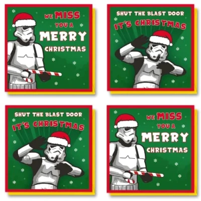 Image of Cardology Original Stormtrooper Christmas Cards Pack of 4 2 x Designs For Fans Officially Licensed