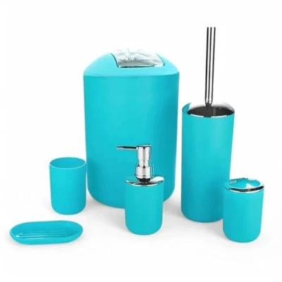 Image of GMMH 6 Piece bathroom accessory set, soap dispenser, holder, toilet brush, turquoise, design 2