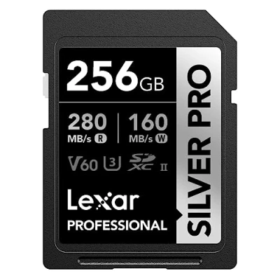 Image of Lexar SILVER PRO SD Card 256GB, UHS II Memory Card, V60, U3, C10, Up to 280MB/s Read, 160MB/s Write, SDXC for DSLR/Camera/Professional Photographer/Videographer/Enthusiast (LSDSIPR256G BNNAA)