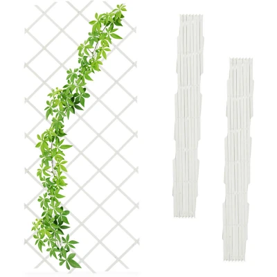 Image of Relaxdays Extendable Trellis, Set of 3, 180 x 90 cm, Wood, Wall Mounted, Climbing Support, for Plants &amp; Flowers, White