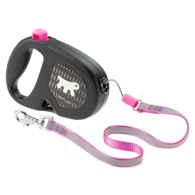 Image of Ferplast FLIPPY ONE REFLEX Reflective Extendable Dog Lead Evening Walks Bag Holder Lock &amp; Release Button Ergonomic Design Tape Max 15 Kg 4m, Purple