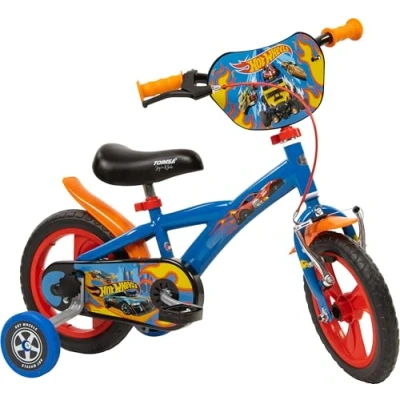Image of Toimsa Hot Wheels 12 inch wheels, Kids Bike learn to ride, with training wheel stabilisers and mudguard, for children/youth age 3 5 Years, Blue Red