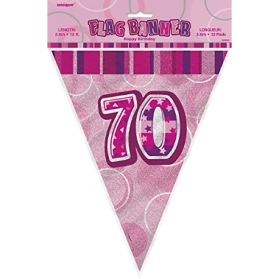 Image of Unique Party 55299 12ft Foil Glitz Pink 70th Birthday Bunting Flags