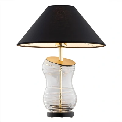 Image of Veneto Table Lamp With Round Tapered Shade Black, Transparent, Brass Steel