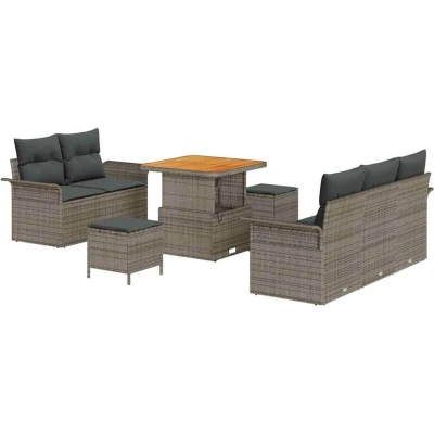 Image of vidaXL 8 Piece Garden Sofa Set with Cushions Grey Poly Rattan Acacia