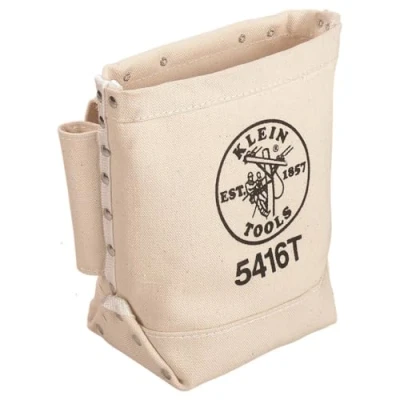 Image of Canvas Bolt Bag, Small Bag for Storage with Bull Pin Loops, Belt Tunnel Loop Connection, Klein Tools 5416T, Cream, 25.40 cm