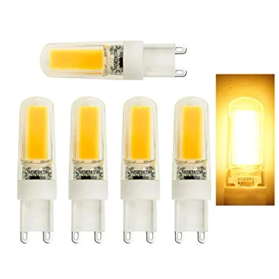 Image of 5pcs G9 Base 4W COB LED Light Bulb, 3000K (Warm White) 350LM, Equivalent to 35W Halogen Lamp Replacement, AC220V 240V, 360 Omni Direction Beam Angle.
