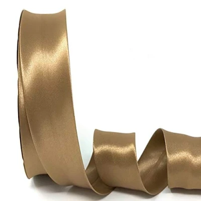 Image of Byetsa Caramel 30mm Satin Bias Binding on a 2m Length (N.B. This is Cut from roll, Presented Bertie&#039;s Bows Ribbon Card)