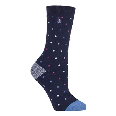 Image of HEAT HOLDERS Ultra Lite Ladies Thin Lightweight 1.0 TOG Winter Warm Casual Thermal Dress Socks (4 8 uk, Berry Navy Spots)