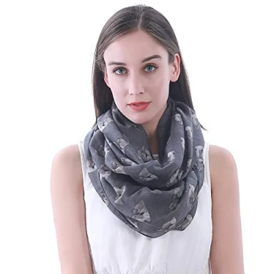 Image of Lina &amp; Lily Shih Tzu Dog Print Lightweight Snood Scarf (Grey)