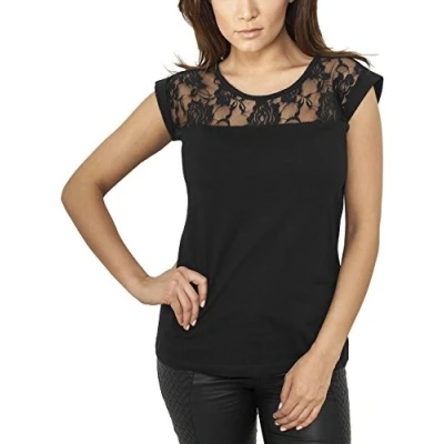 Image of Urban Classics Women&#039;s Top Laces Tee T Shirt, Black (Black 7), XS UK