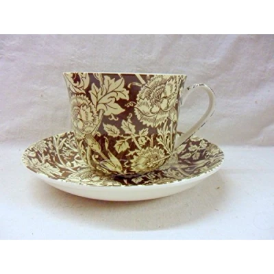 Image of William Morris Pinks on Brown Jumbo Cup and Saucer