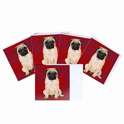 Image of Leslie Gerry Pug Blank Greeting Card Pack of 5 Multipack