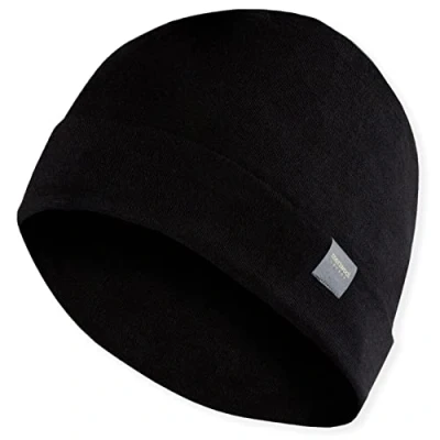 Image of MERIWOOL Unisex Merino Wool Cuff Beanie Hat Black