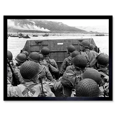 Image of War WWII USA Troops Landing Omaha D Day Photo Art Print Framed Poster Wall Decor 12x16 inch