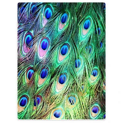 Image of Yisumei blanket Blankets green peacock feather soft flannel fleece bed throw, Polyester, White, 150x200 cm