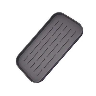 Image of TopHomer Silicone Sink Organizer Tray Kitchen, Bathroom &amp; Laundry Grey, Rectangular, Non Slip, Waterproof, Built in Drain