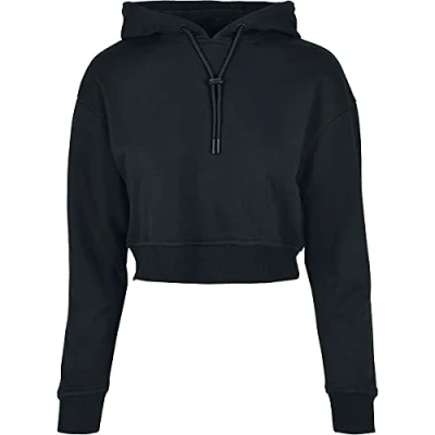 Image of Urban Classics Ladies Short Terry Hoody Hoodie, Women&#039;s, Size: Small, Black
