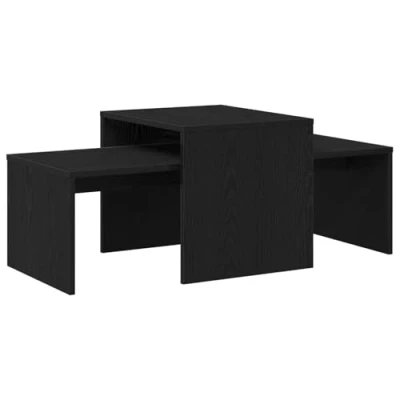 Image of vidaXL Nesting Coffee Tables, 100x48x40 cm, Black Oak Wood Finish, Space Saving Nest of Tables for Modern Living Room, Rectangular