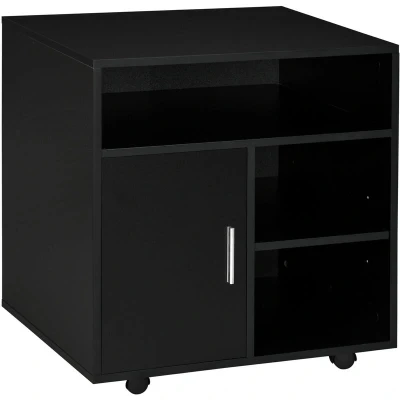Image of HOMCOM Multi Storage Printer Stand Unit Office Desk Side Mobile w/Wheels Modern Style 60L x 50W 65.5H cm Black