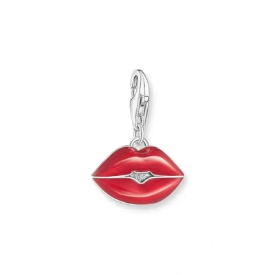 Image of Thomas Sabo Women Silver Pendant in Shape of red Kissable Lips 925 Sterling Silver, Blackened, Cold Enamel 2068 664 10