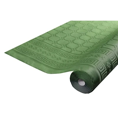 Image of Damask paper disposable tablecloth in roll 25 M long X 1.18 wide with a chic and classic universal pattern fir green (bright)