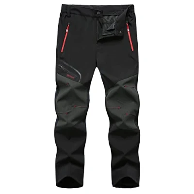 Image of Luhan Men&#039;s Waterproof Walking Trousers Outdoor Softshell Hiking Pants with Zip Pockets(Size:6XL,Color:Black)