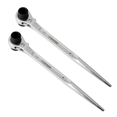 Image of DAKCOS 2 Pack Ratchet Podger Spanner Scaffold Steel Erect Wrench 19mm x 21mm (Silver Tone)