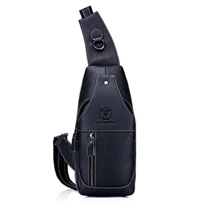 Image of Xieben Leather Sling Bag for Men Outdoor Travel Sports Chest Hiking Camping Casyak Crossbody Shoulder Pack Day Backpack Pouch Purse