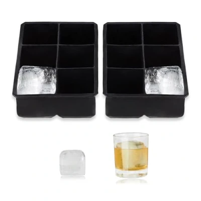 Image of Relaxdays Mould, Set of 2, Reusable, Silicone Tray, 5 cm Compartments, 6 Individual Ice Cubes, Black, x 16.5 11