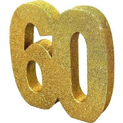 Image of Number 60 Glitter Table Decoration Gold Centrepiece Decorations 60th Birthday Pack of 1 20cm H105