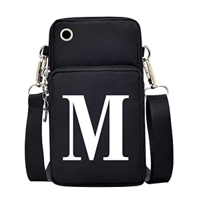 Image of FINDING CASE initial letter Printed Women Girls men Zipper Waterproof Nylon 3 Layers Crossbody Bags Wallet Cellphone Purse Shoulder Bag Wristlet Handbags Adjustable Strap (White M)