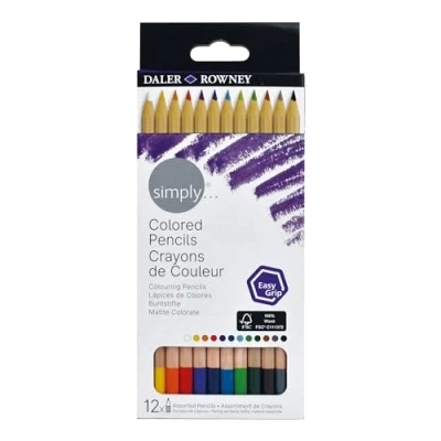 Image of Daler Rowney Simply Hex Colouring Pencil Set, 12 Assorted Colours, Ideal for Entry Level Artists &amp; Hobbyists