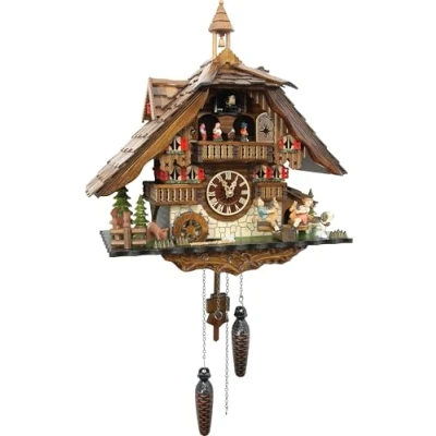 Image of Cuckoo Palace LARGE German Clock The SEESAW Mill Chalet with quartz movement MOVING