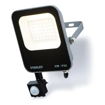 Image of Stanley SXLS38694E Slimline 30w LED Flood Light, IP65, Black, 3300lm, 6500K, PIR